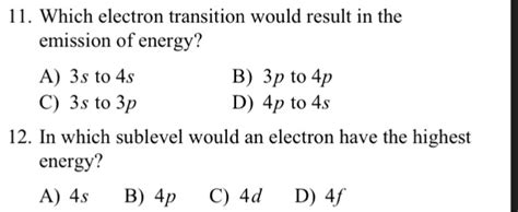 SOLVED: Which electron transition results in the emission of ener.